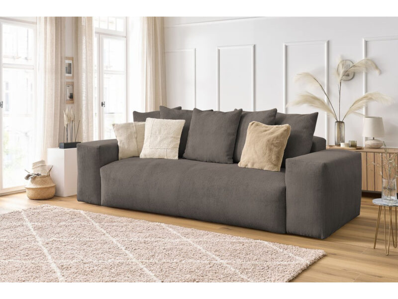 Canapé Voltaire Bobochic : un 3 places droit en velours côtelé taupe pensé pour les intérieurs cosy et durables - Canapé Bobochic