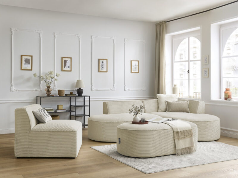 Chauffeuse Rousseau Bobochic : un module 1 place en velours côtelé beige pour compléter un canapé modulable - Canapé Bobochic