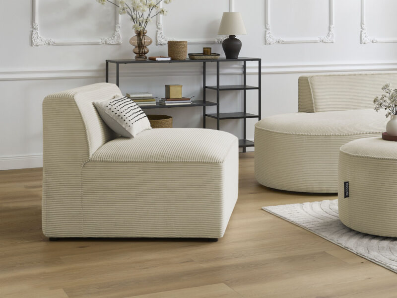 Chauffeuse Rousseau Bobochic : un module 1 place en velours côtelé beige pour compléter un canapé modulable - Canapé Bobochic