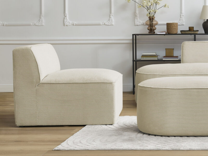 Chauffeuse Rousseau Bobochic : un module 1 place en velours côtelé beige pour compléter un canapé modulable - Canapé Bobochic