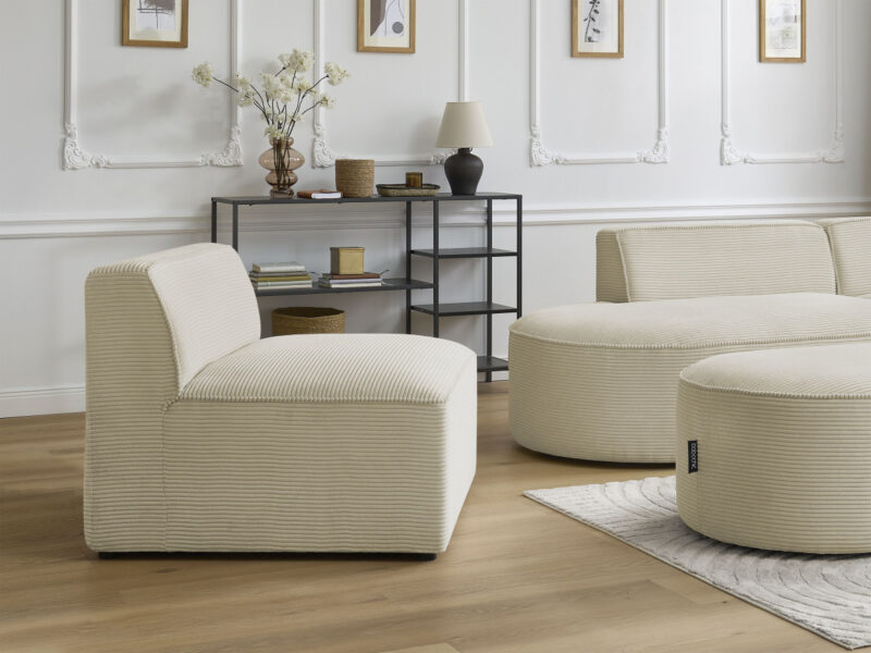 Chauffeuse Rousseau Bobochic : un module 1 place en velours côtelé beige pour compléter un canapé modulable - Canapé Bobochic