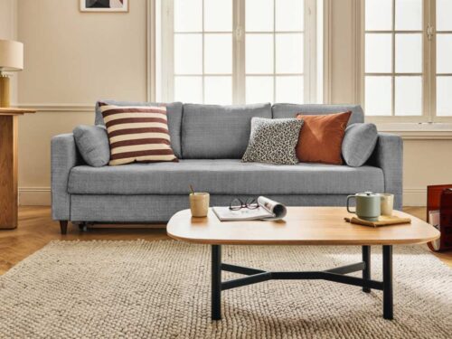 canapé convertible 3 places Lisa Design Anna (velours texturé, gris) - vue détaillée