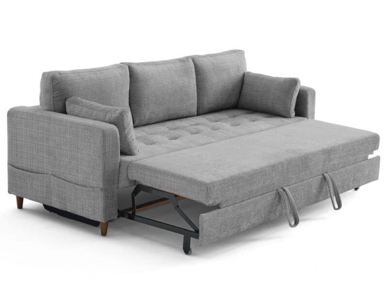 canapé convertible 3 places Lisa Design Anna (velours texturé, gris) - mise en situation