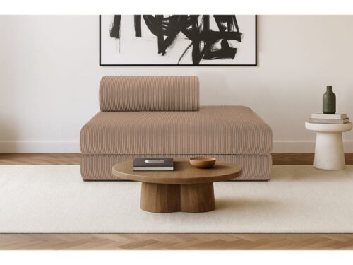 canapé droit convertible 2 places Kimo en velours côtelé taupe - vue détaillée