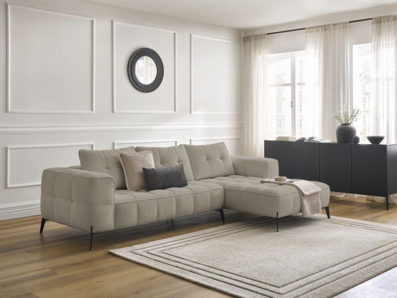 Canapé Anis Bobochic : un angle droit bouclette taupe qui joue la carte du confort équilibré en 4 places - Canapé Bobochic