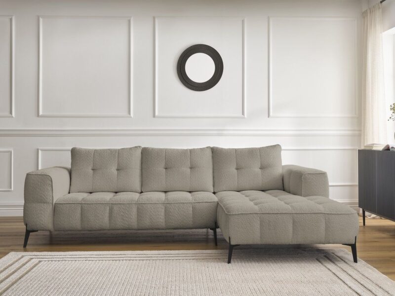 Canapé Anis Bobochic : un angle droit bouclette taupe qui joue la carte du confort équilibré en 4 places - Canapé Bobochic