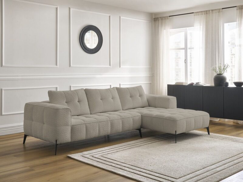Canapé Anis Bobochic : un angle droit bouclette taupe qui joue la carte du confort équilibré en 4 places - Canapé Bobochic