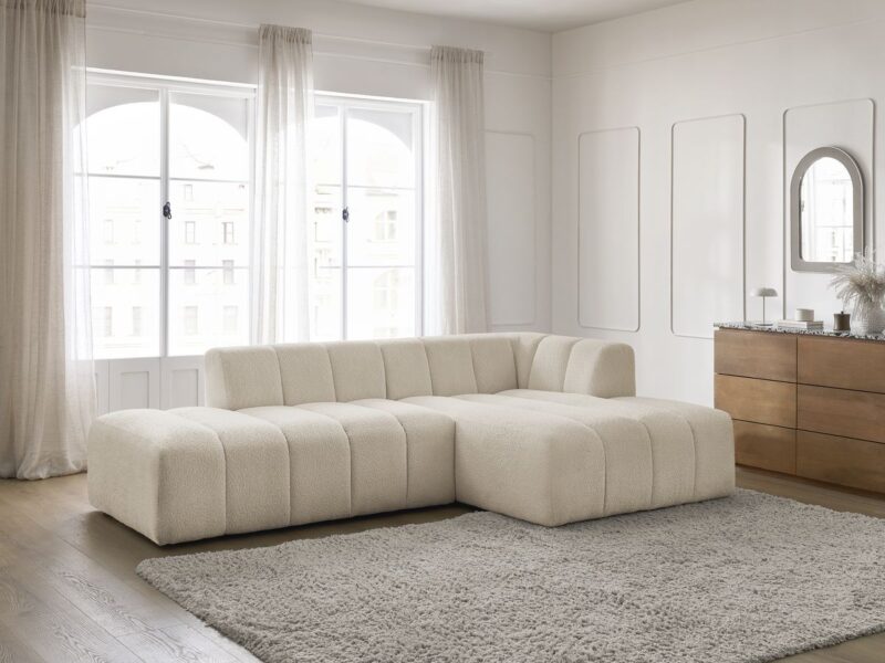 Canapé Annecy Bobochic : un angle droit en bouclette beige pour les salons qui veulent du caractère - Canapé Bobochic