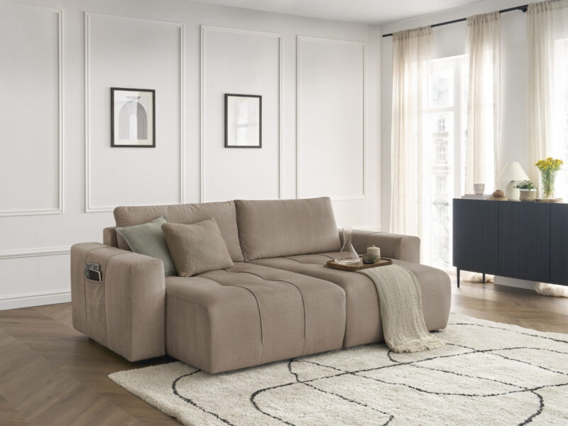 Canapé Arsène Bobochic : Test et avis du canapé 4 places droit en velours taupe avec assise profonde pour les amateurs de confort majestueux - Canapé Bobochic