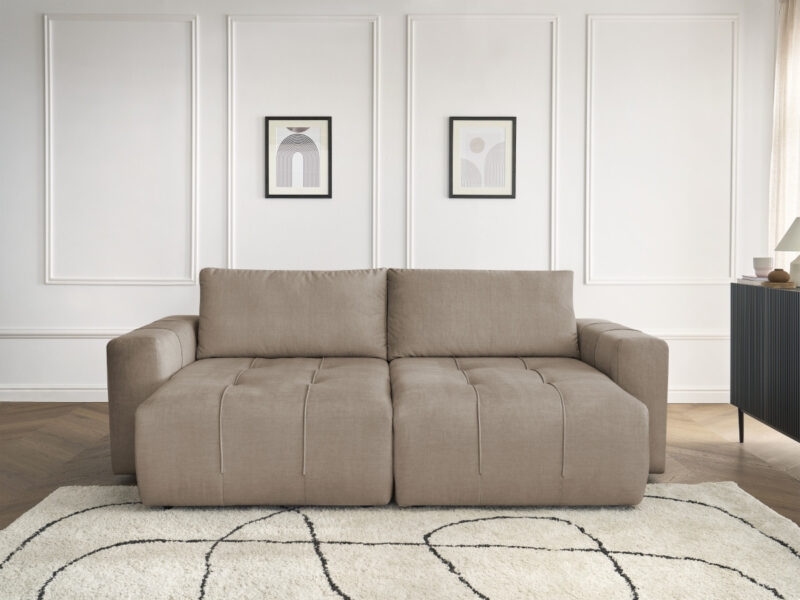 Canapé Arsène Bobochic : Test et avis du canapé 4 places droit en velours taupe avec assise profonde pour les amateurs de confort majestueux - Canapé Bobochic