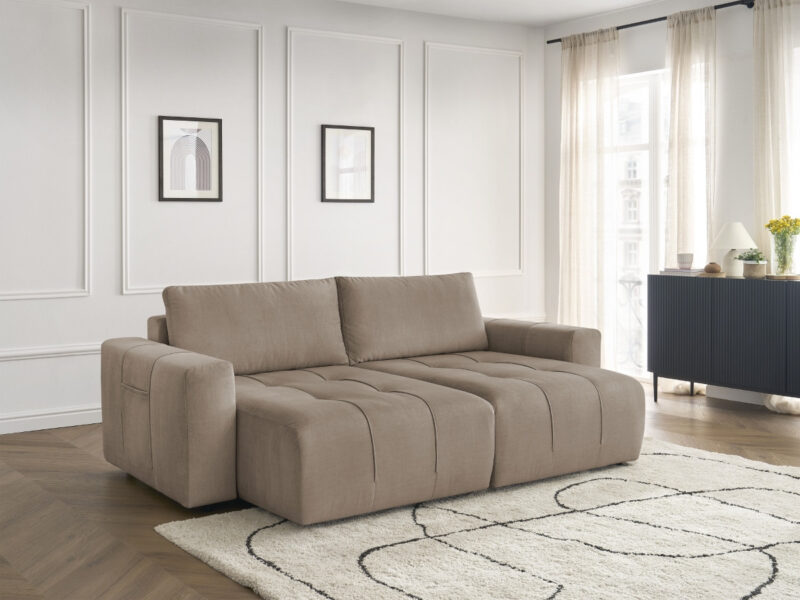 Canapé Arsène Bobochic : Test et avis du canapé 4 places droit en velours taupe avec assise profonde pour les amateurs de confort majestueux - Canapé Bobochic