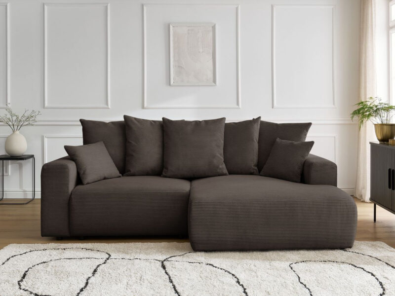 Canapé Atilla Bobochic : un angle convertible coffre en velours côtelé taupe pour les salons qui veulent tout à la fois - Canapé Bobochic