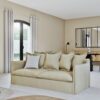 Canapé Barcelone Maisons Du Monde : un 3/4 places en lin lavé ficelle à la ligne contemporaine épurée - Canapé Maisons du Monde