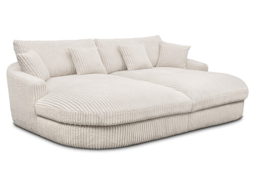 Canapé Belem Bobochic : un 3 places fixe à assise profonde en velours côtelé beige qui joue la carte du cocooning - vue détaillée