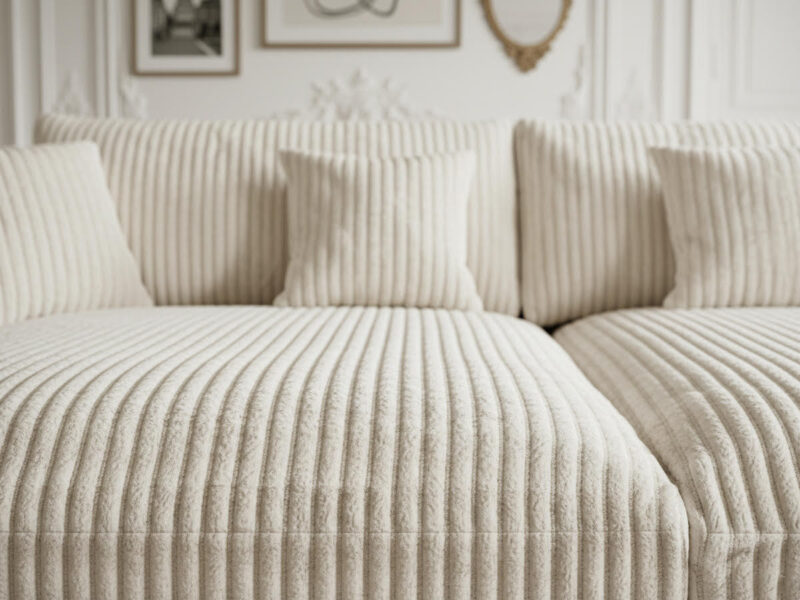 Canapé Belem Bobochic : un 3 places fixe à assise profonde en velours côtelé beige qui joue la carte du cocooning - Canapé Bobochic