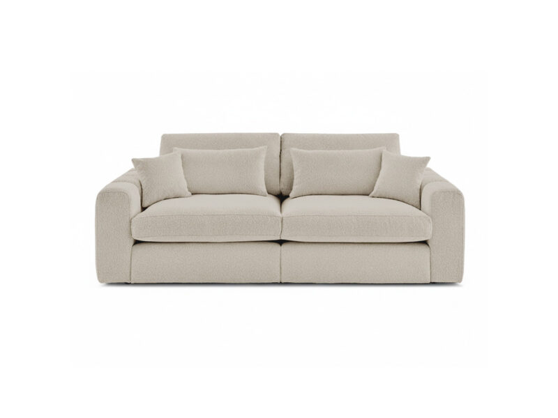 Canapé Belmont Bobochic : un 3 places droit en bouclette beige taillé pour les grands salons - Canapé Bobochic