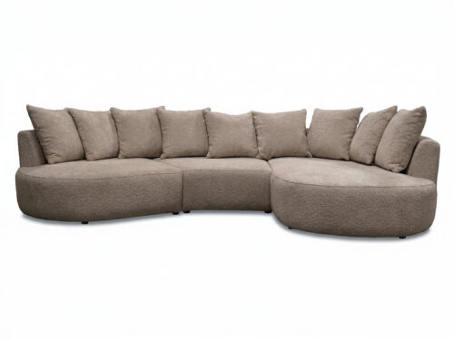 Canapé Calypso Bobochic : un angle droit en bouclette taupe pour les salons qui veulent du caractère sans sacrifier le confort - vue détaillée