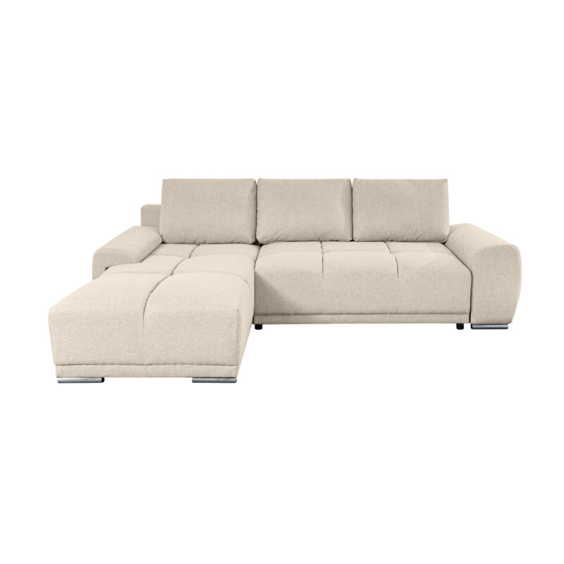 Canapé Cassandra Usinestreet : un angle convertible beige avec coffre et tissu easy clean - Canapé UsineStreet