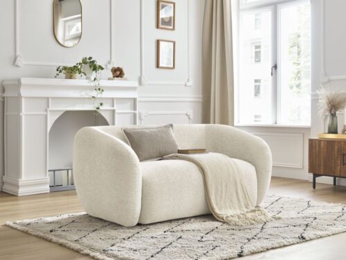 Canapé Céline Bobochic : un 2 places fixe en tissu texturé beige aux courbes douces et à l&rsquo;assise généreuse - Canapé Bobochic