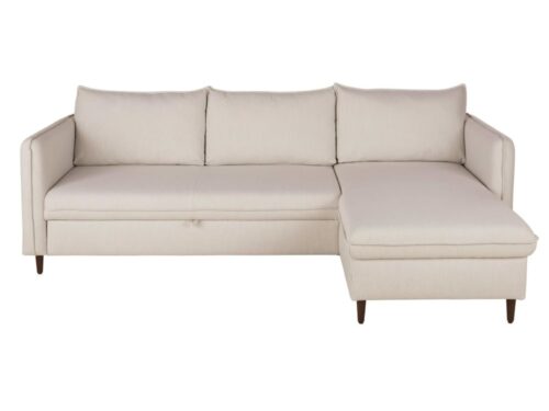 Canapé Divine Maisons Du Monde : un angle convertible lin/viscose beige avec coffre de rangement intégré - Canapé Maisons du Monde