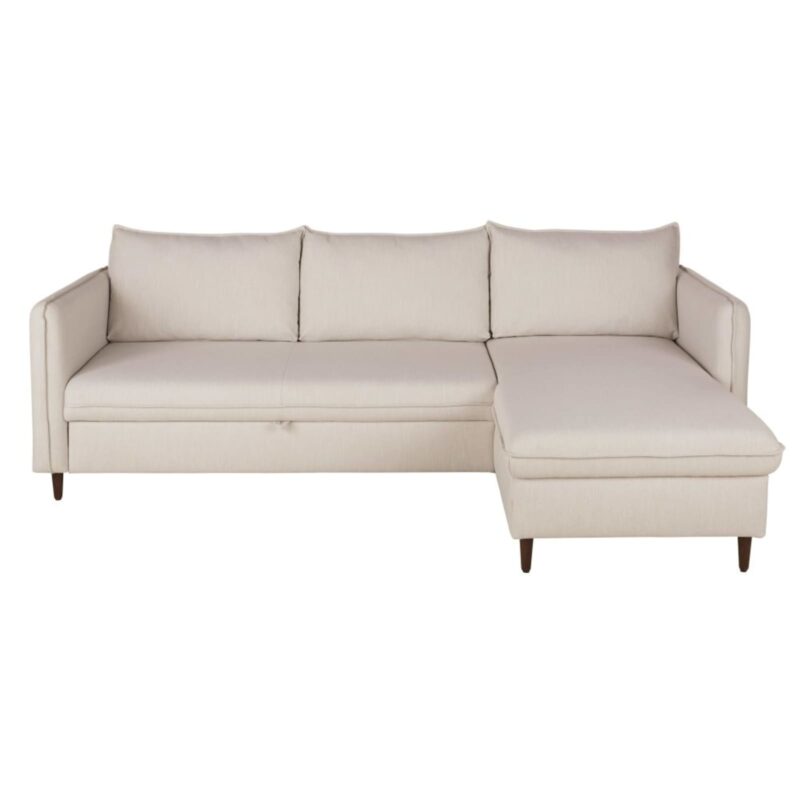 Canapé Divine Maisons Du Monde : un angle convertible lin/viscose beige avec coffre de rangement intégré - Canapé Maisons du Monde