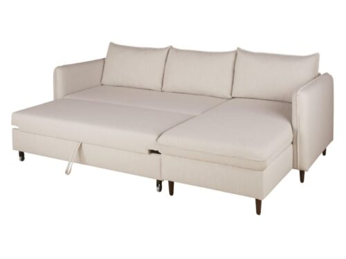 Canapé Divine Maisons Du Monde : un angle convertible lin/viscose beige avec coffre de rangement intégré - vue détaillée