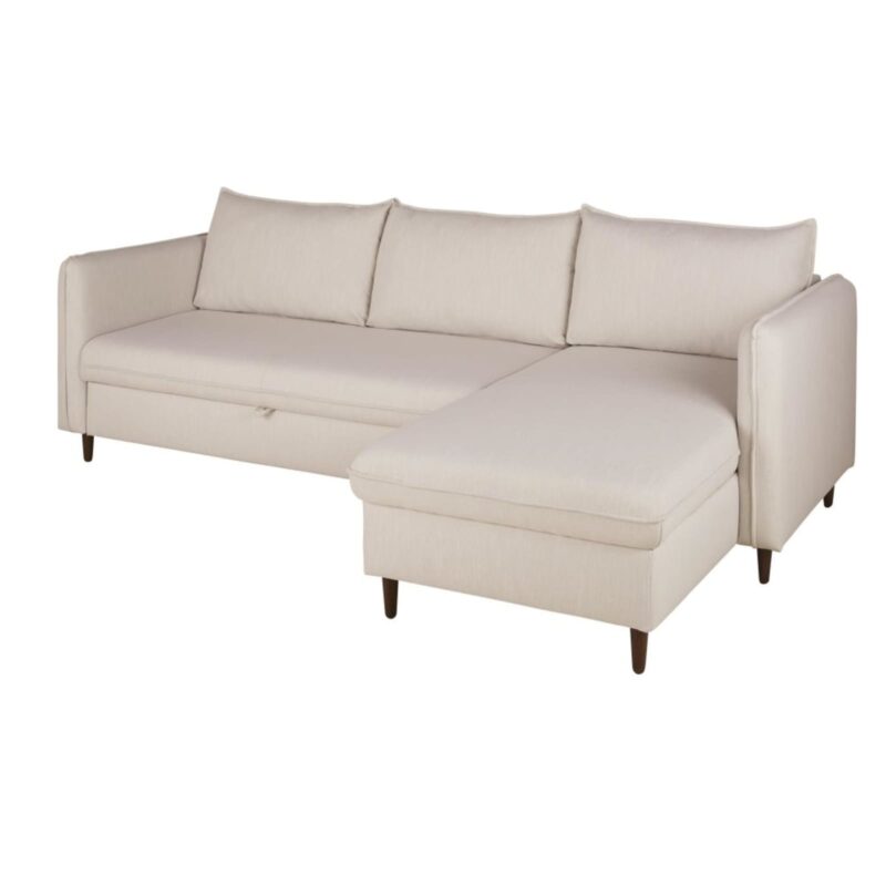 Canapé Divine Maisons Du Monde : un angle convertible lin/viscose beige avec coffre de rangement intégré - Canapé Maisons du Monde