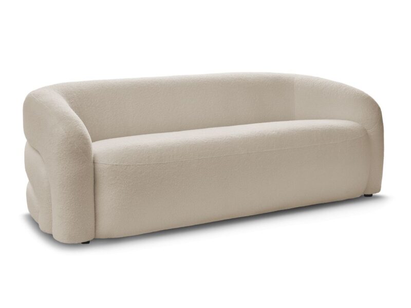 Canapé Elina Bobochic : un 3 places fixe en bouclette beige aux formes sculpturales - Canapé Bobochic