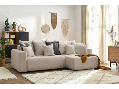 Canapé Envy Bobochic : un angle convertible en bouclette beige qui joue la carte du cocooning fonctionnel - Canapé Bobochic