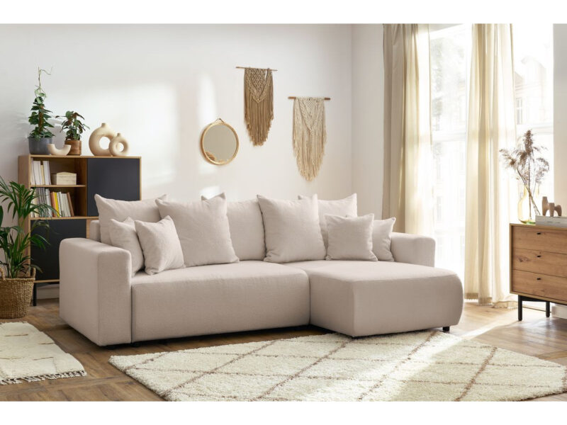 Canapé Envy Bobochic : un angle convertible en bouclette beige qui joue la carte du cocooning fonctionnel - Canapé Bobochic