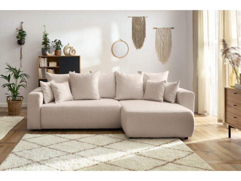 Canapé Envy Bobochic : un angle convertible en bouclette beige qui joue la carte du cocooning fonctionnel - Canapé Bobochic
