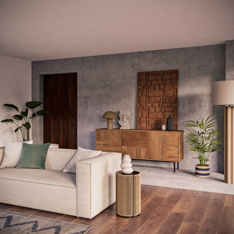Canapé Fakir Maisons du Monde : un 3 places en velours côtelé beige aux lignes épurées pour salon contemporain - Canapé Maisons du Monde