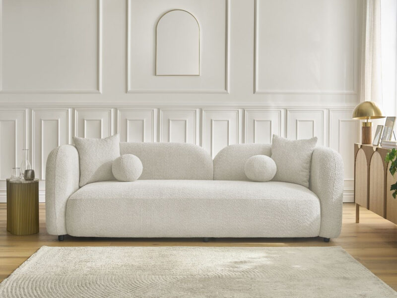 Canapé Hailey Bobochic : un 3 places fixe en bouclette beige pour un salon cocooning et moderne - Canapé Bobochic