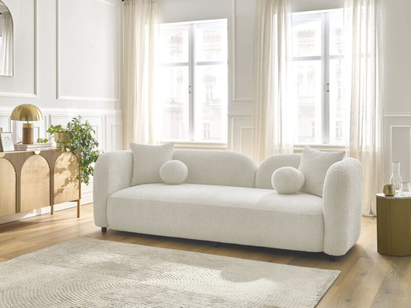 Canapé Hailey Bobochic : un 3 places fixe en bouclette beige pour un salon cocooning et moderne - Canapé Bobochic