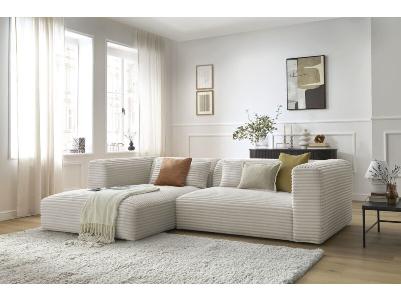 Canapé Harry Bobochic : un angle fixe gros côtelé beige qui joue la carte du charme contemporain - Canapé Bobochic