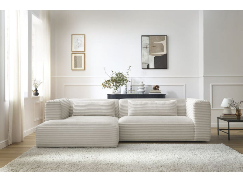 Canapé Harry Bobochic : un angle fixe gros côtelé beige qui joue la carte du charme contemporain - Canapé Bobochic