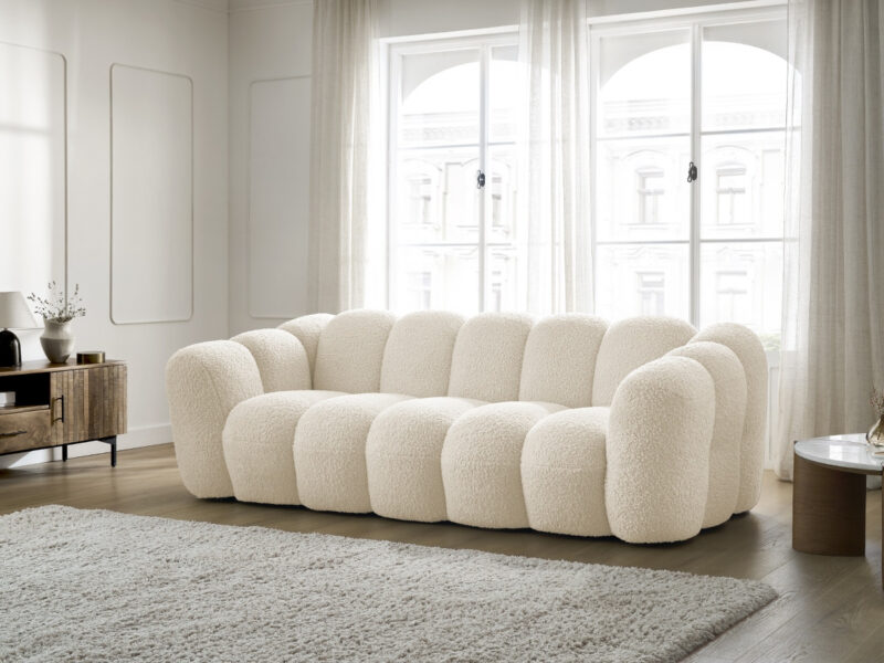 Canapé Hippolyte Bobochic : un 3 places droit en bouclette beige pour les salons qui veulent du caractère sans en faire trop - Canapé Bobochic