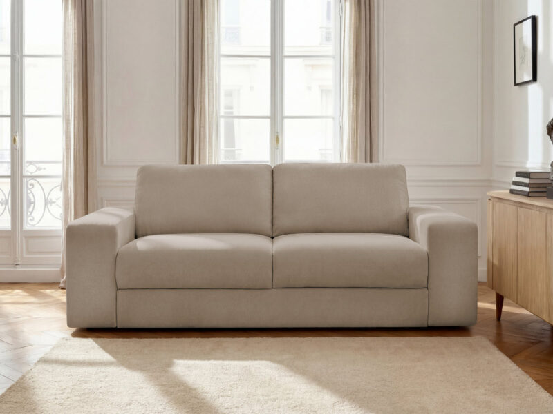 Canapé Ibiza Bobochic : un convertible express 3 places en velours côtelé taupe pour un usage quotidien - Canapé Bobochic