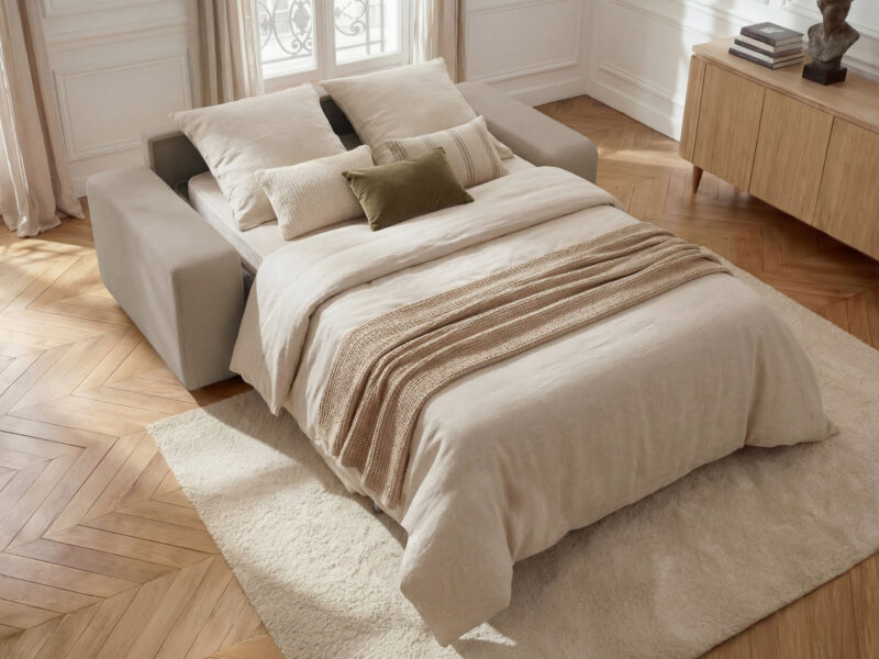 Canapé Ibiza Bobochic : un convertible express 3 places en velours côtelé taupe pour un usage quotidien - Canapé Bobochic