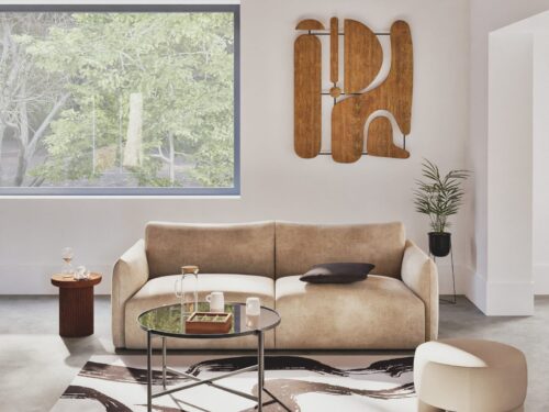 Canapé Jada Maisons Du Monde : un 3/4 places velouté beige au design épuré pour les intérieurs contemporains - vue détaillée