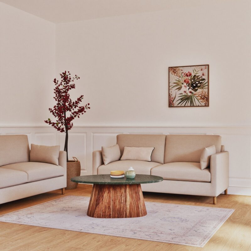 Canapé Julian Maisons Du Monde : un 3/4 places en textile tramé beige pensé pour les salons familiaux - Canapé Maisons du Monde