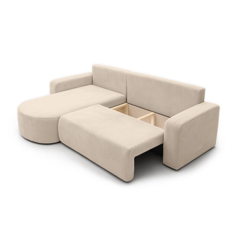 Canapé Kiara Usinestreet : un angle réversible convertible en velours côtelé beige qui fait vraiment le job - Canapé UsineStreet