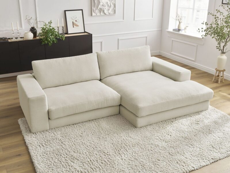 Canapé Leonard Bobochic : un angle droit 4 places en velours côtelé beige pour les salons qui veulent du cachet - Canapé Bobochic