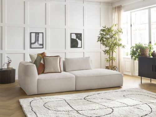 Canapé Leopold Bobochic : un 3 places asymétrique en tissu texturé beige qui joue la carte du caractère - Canapé Bobochic