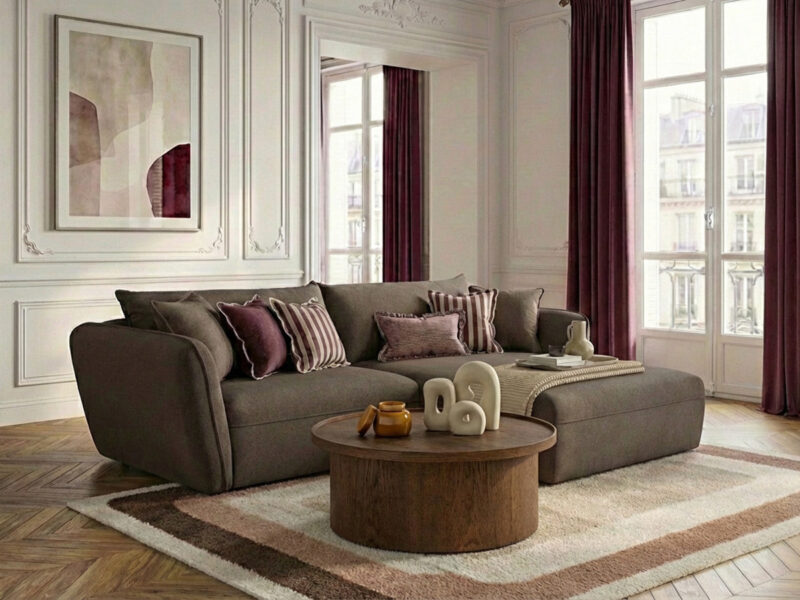 Canapé Luigi Bobochic : un angle droit fixe en tissu taupe qui structure le salon avec élégance - Canapé Bobochic