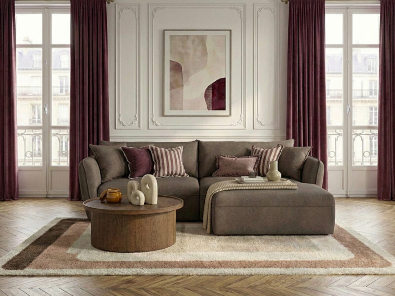 Canapé Luigi Bobochic : un angle droit fixe en tissu taupe qui structure le salon avec élégance - Canapé Bobochic