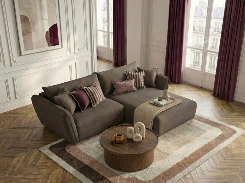 Canapé Luigi Bobochic : un angle droit fixe en tissu taupe qui structure le salon avec élégance - Canapé Bobochic