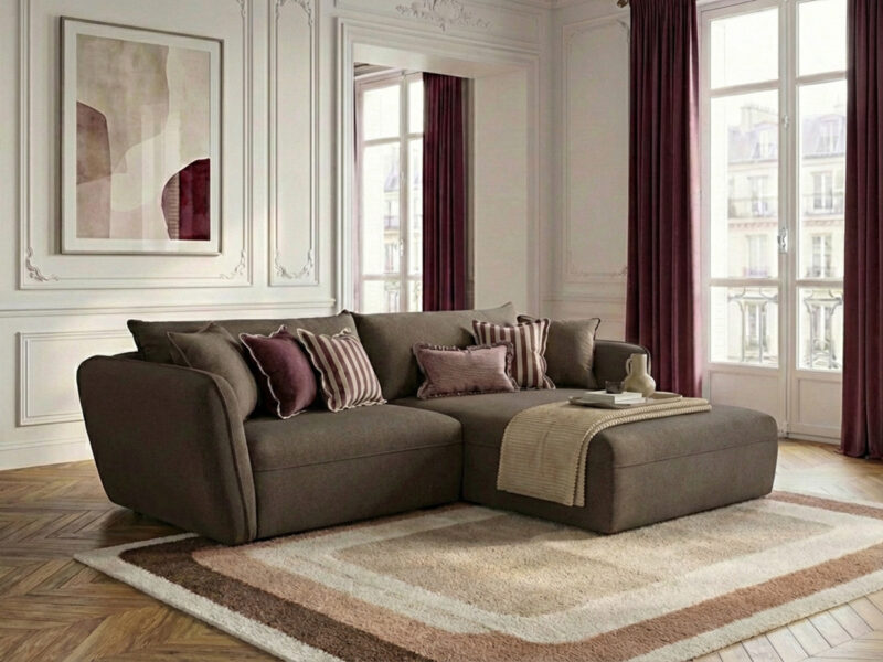 Canapé Luigi Bobochic : un angle droit fixe en tissu taupe qui structure le salon avec élégance - Canapé Bobochic