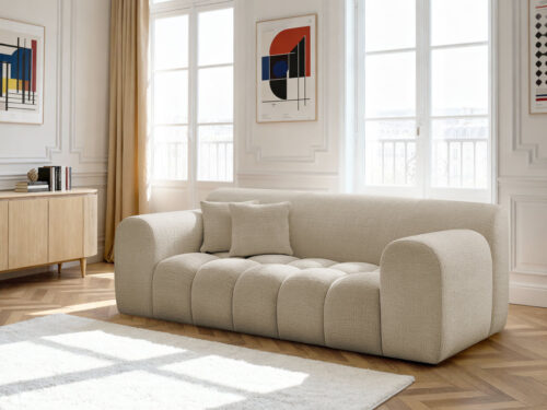 Canapé Melisse Bobochic : un 2 places fixe en tissu texturé beige taillé pour les salons modernes - Canapé Bobochic