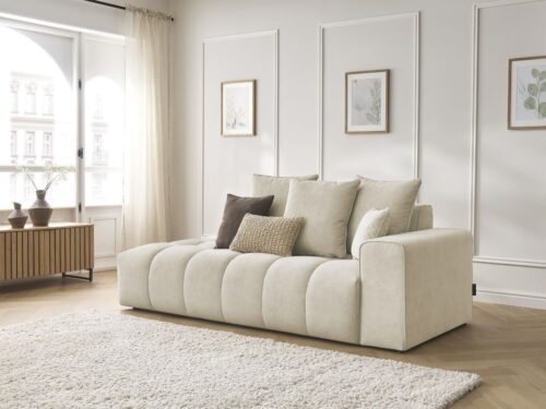 Canapé Mont-Blanc Bobochic : un 4 places droit en velours beige au design asymétrique assumé - Canapé Bobochic